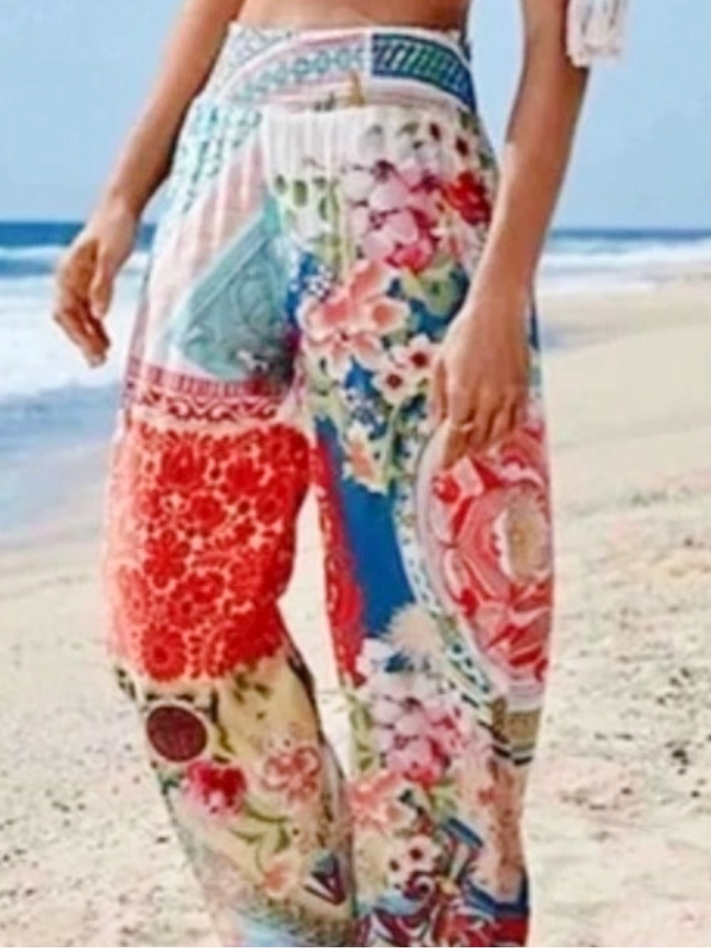 JOHNNY WAS Colorful Patchwork Boho Floral Wide Leg Pants Size Large